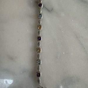 Beautiful SS and 14 k gold bracelet : amethyst , citrine and topaz . Wrist 8